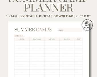 Summer Camp Planner Printable PDF, Summer Camp, Summer Planning Ideas, Summer Camp Ideas Download, Kids Camp Planner, Digital Planner