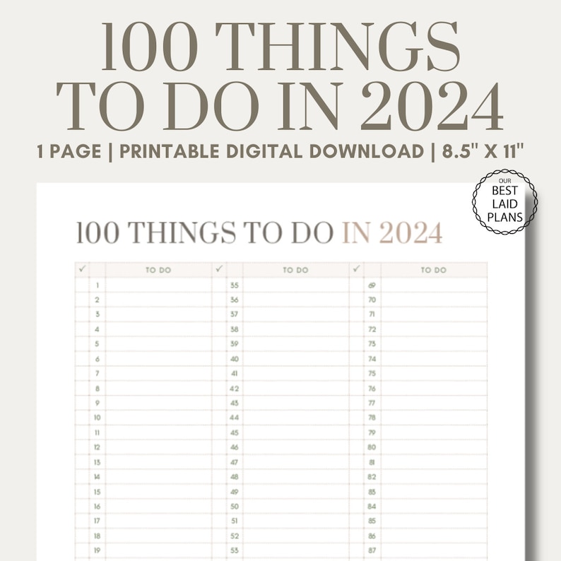 100 Things to Do in 2025, Bucket List 2025, Planner for 2025, Goals for