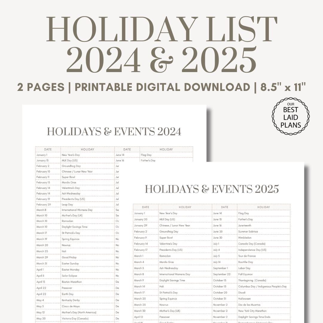 List of Holidays 2024 2025 Holiday List Printable PDF in Order Holidays and Events for 2024 and