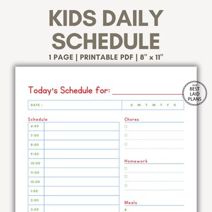 Daily Planner Kids Printable, Daily Schedule PDF, Minimalist Kids Daily ...