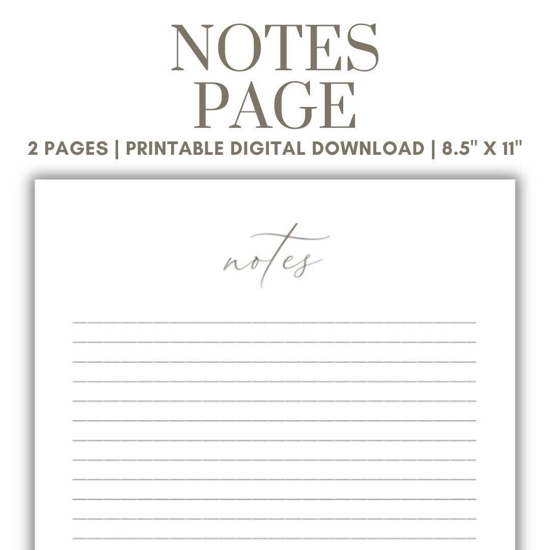 Notes Page Printable Notes Printable PDF Notes Digital Download Lined ...