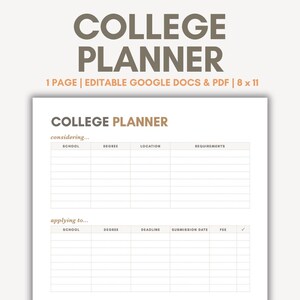 College Application Planner Printable Editable Google Docs College Planner College Planning Page Planners for Students Education Planner
