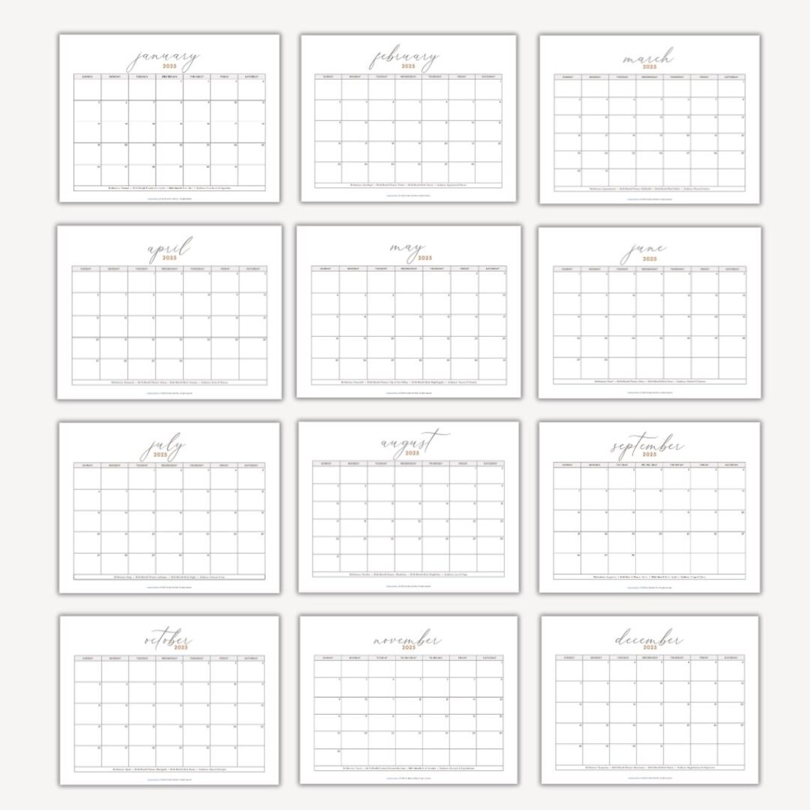 2025 PRINTABLE CALENDAR BY MONTH visual data 6