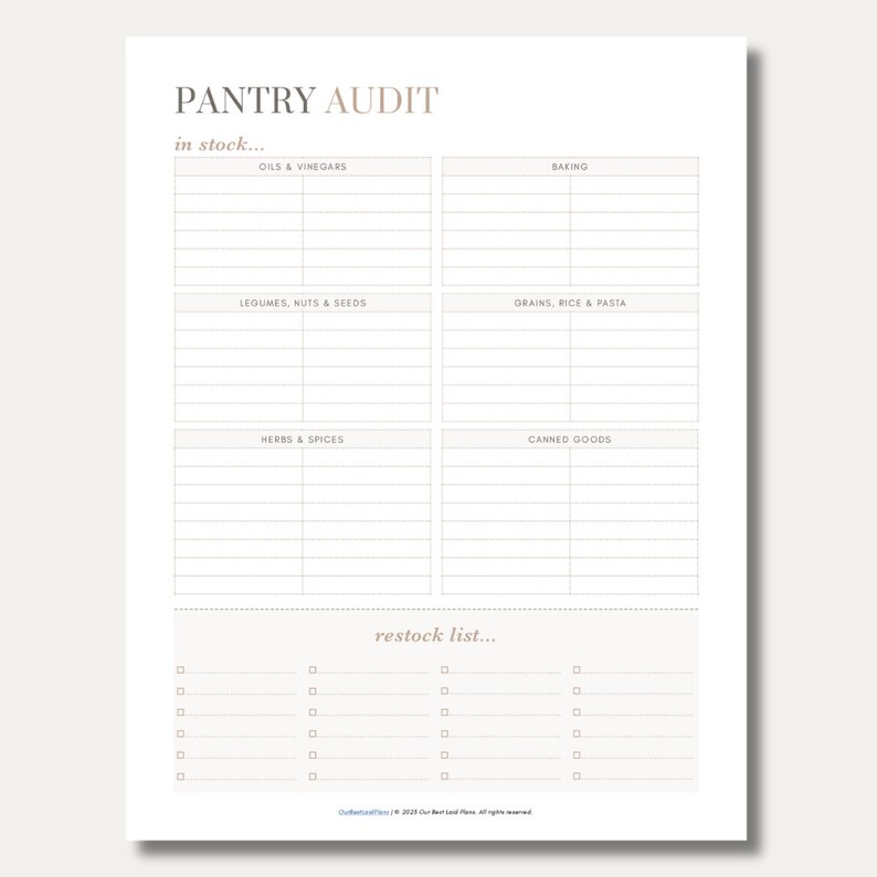 Pantry Inventory Log Printable, Pantry Audit Planner, Pantry