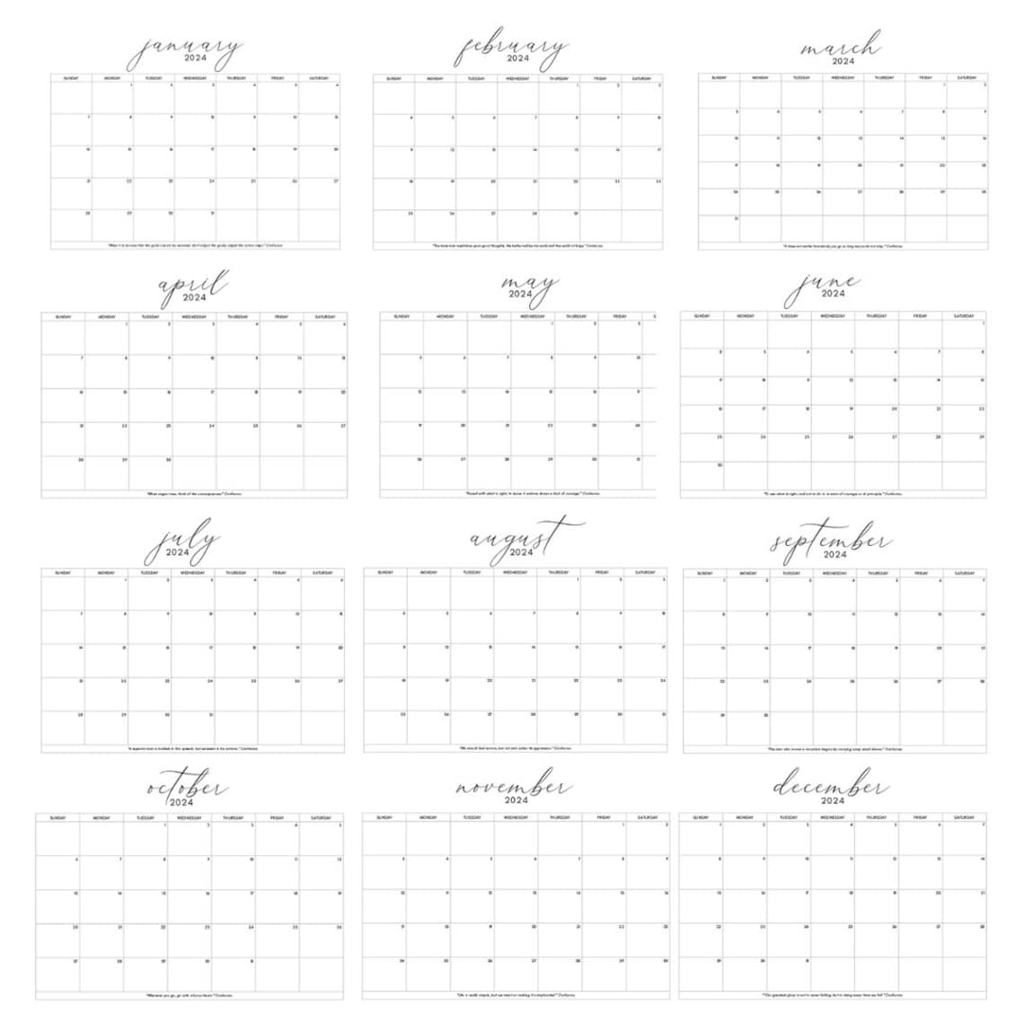 2024 Calendar Printable 2024 Monthly Bundle, Calendar Printable Year, 2024 Printable Calendar