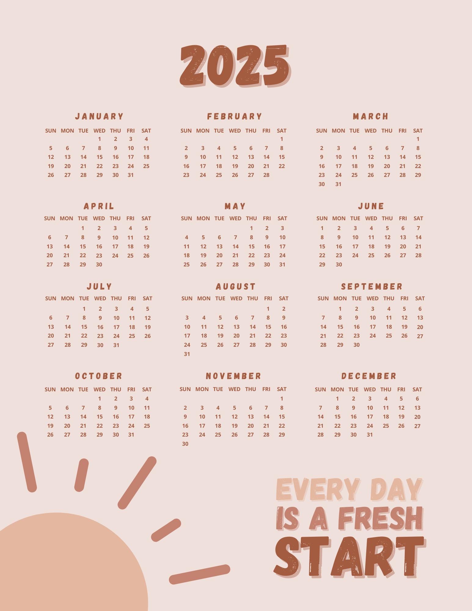 2025-calendar-printable-pink-2025-calendar-at-a-glance-boho-2025-calendar-one-page-cute-2025-calendar-printable-at-a-glance-with-quote-etsy