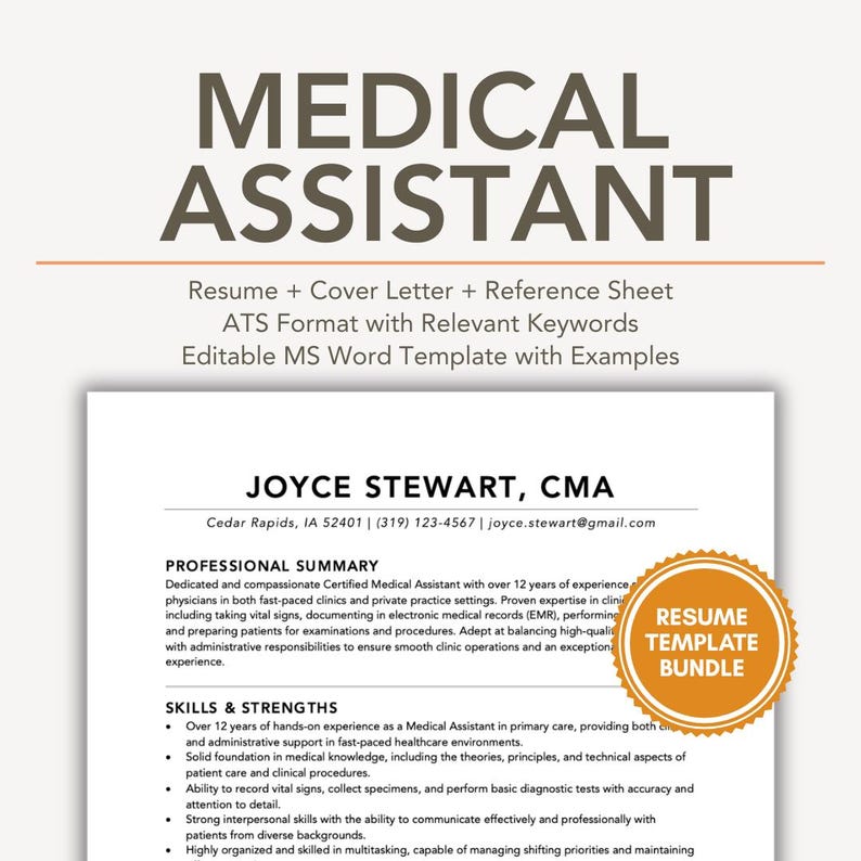 Medical Assistant Resume Template ATS Format, Medical Assistant ATS ...
