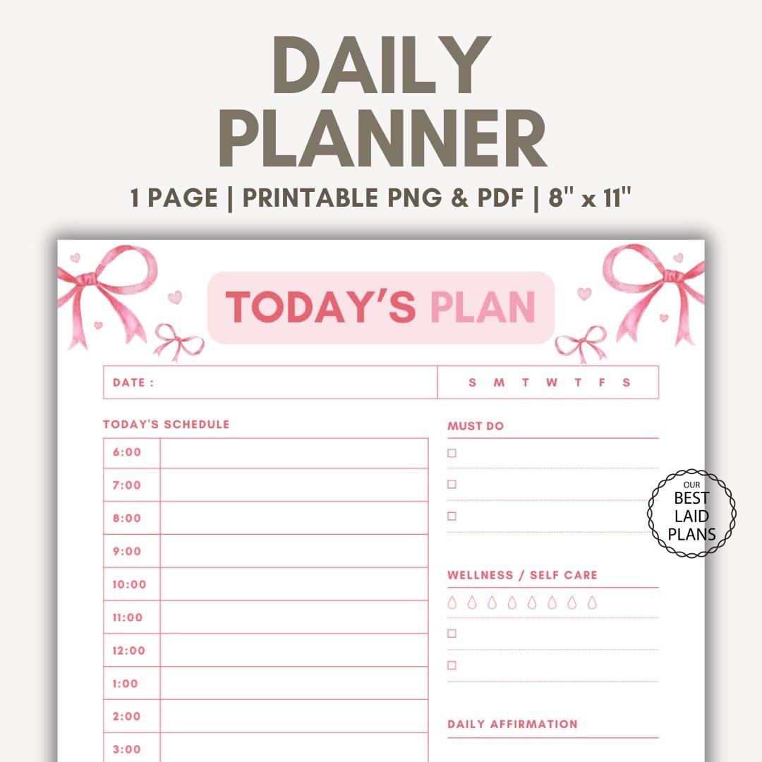 Pretty Pink Coquette Bow Planner PDF, Coquette Bow Daily Planner ...