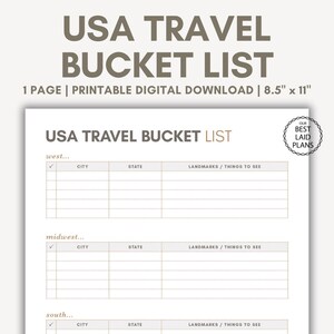 Bucket List US Travel Destinations Printable, Bucket List Places to Travel, Bucket List Travel Locations USA, Bucket List Travel Spots