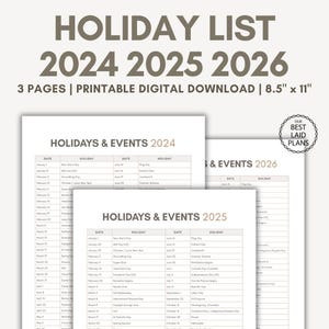 List of Holidays 2025 2026 Holiday List Printable PDF in Order Holidays and Events for 2025 2026