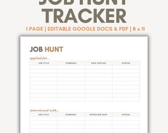 Jobsuche-Tracker, Bewerbungs-Tracking-Vorlage, Jobsuche-Organizer, Google Docs, bearbeitbar, druckbar