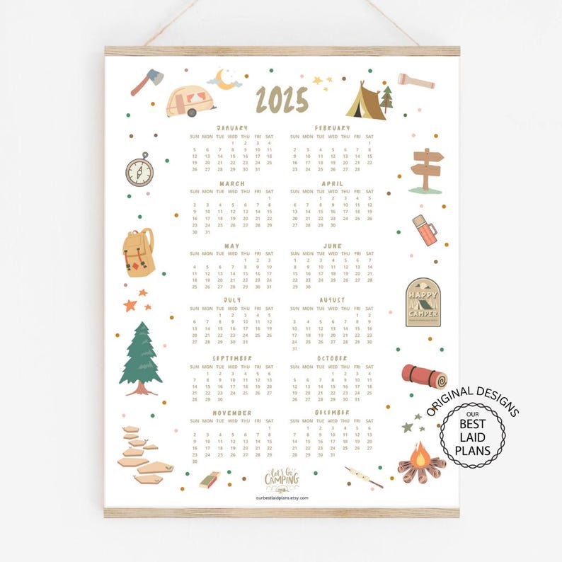 2025 Calendar Printable PDF Camping 2025 Calendar at a Glance 2025