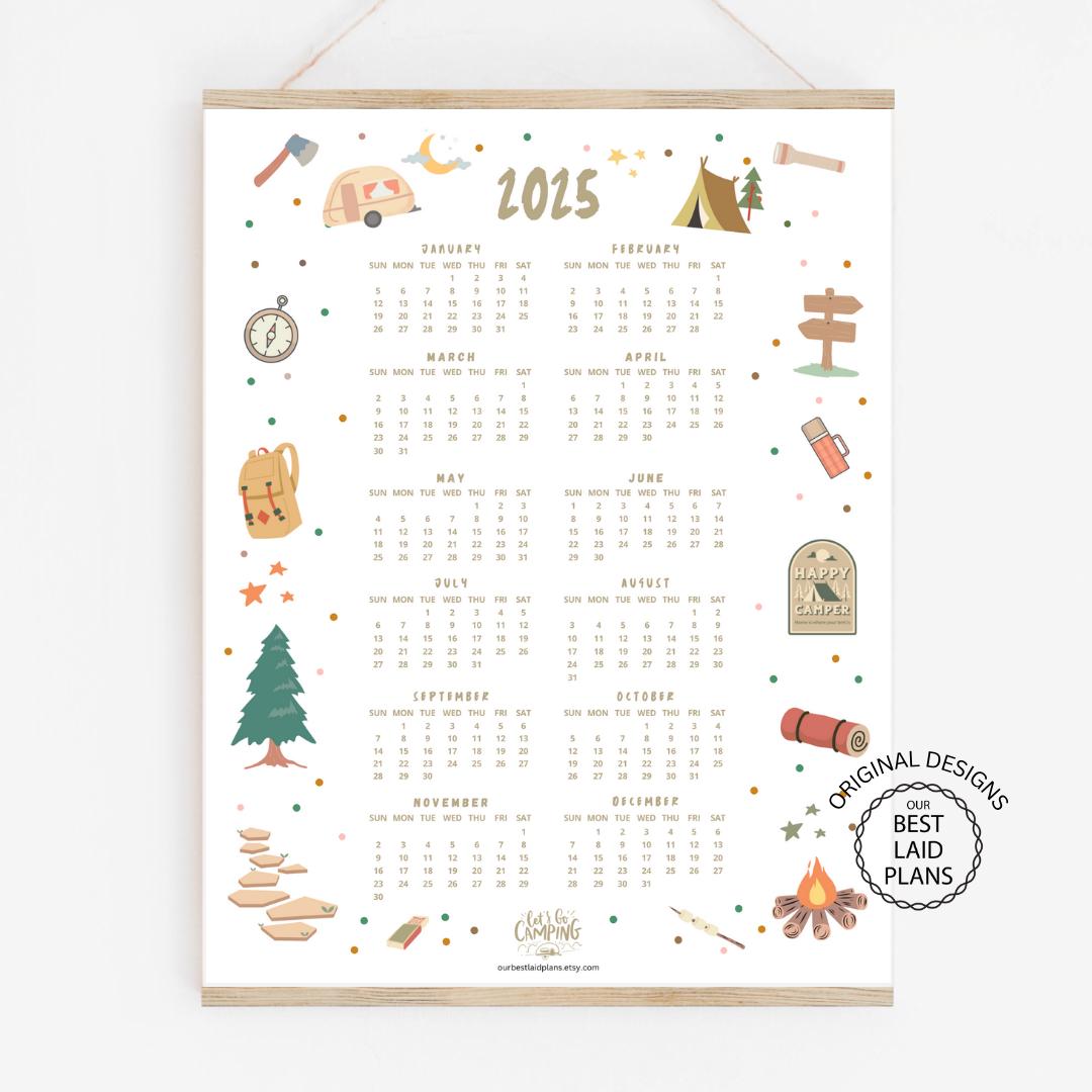 2025 Calendar Printable PDF Camping 2025 Calendar at a Glance 2025