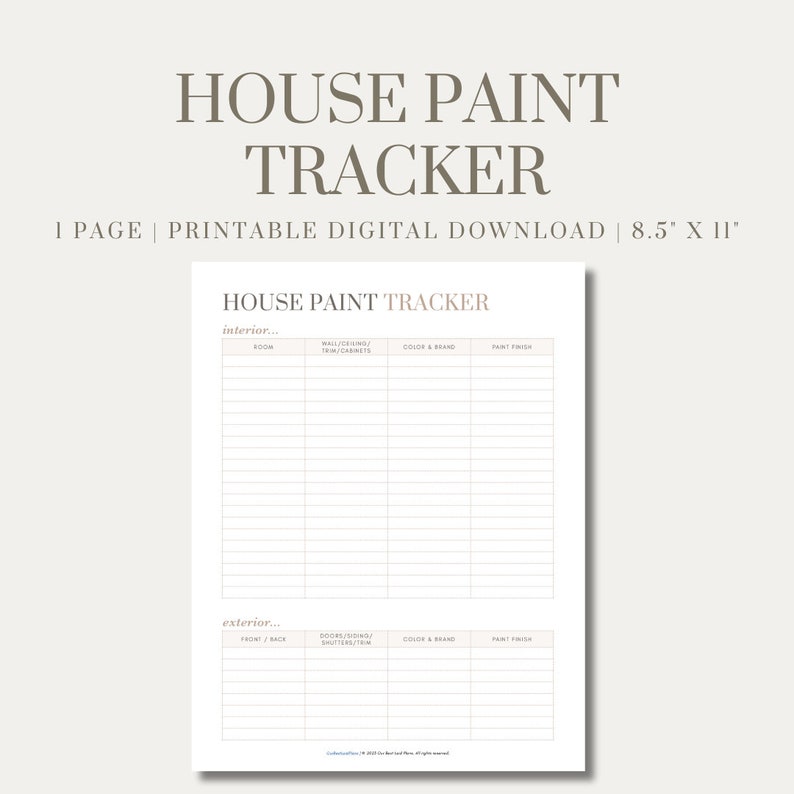 House Paint Tracker Printable PDF Planner House Maintenance - Etsy