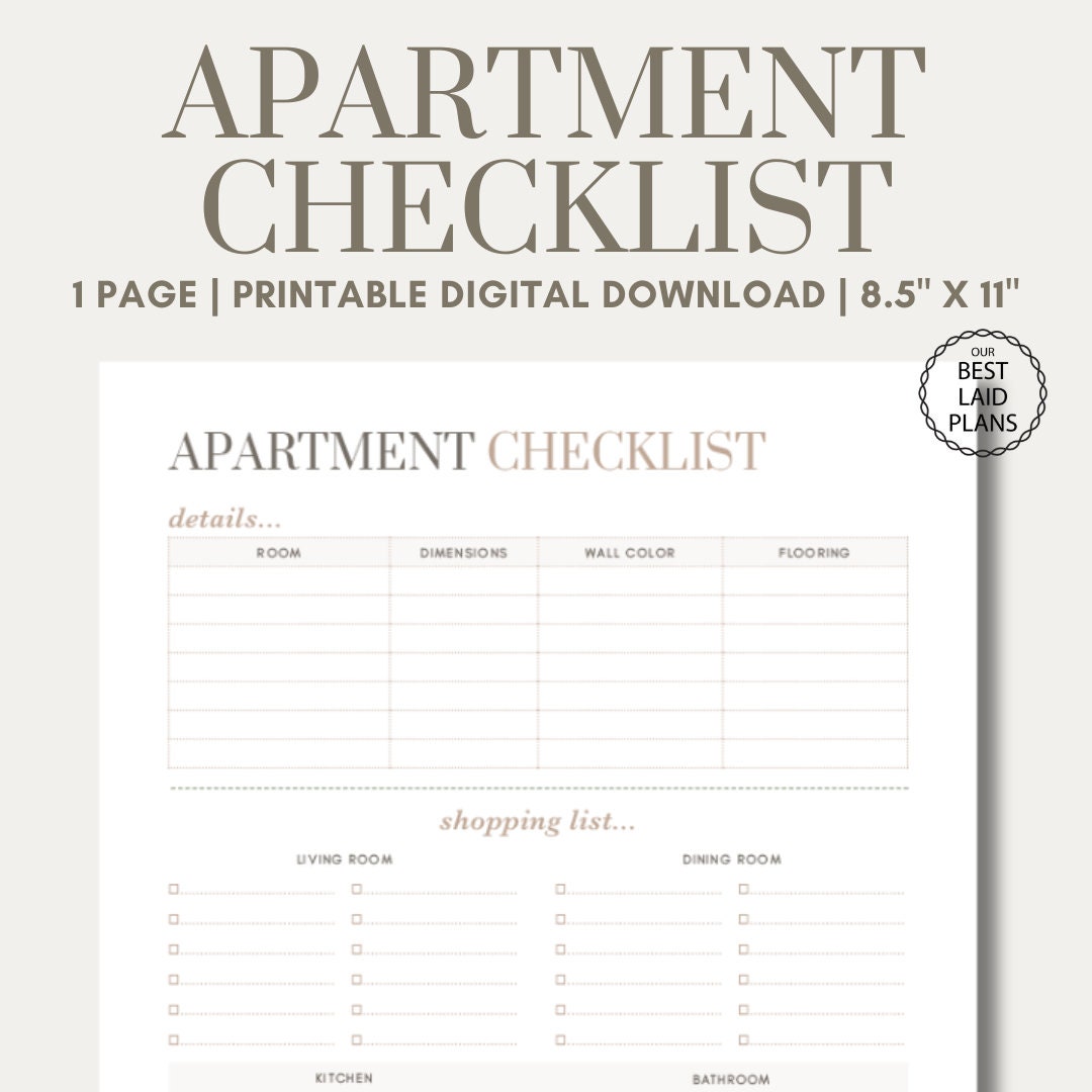Apartment Checklist Printable PDF, Apartment Planner, Apartment to Do