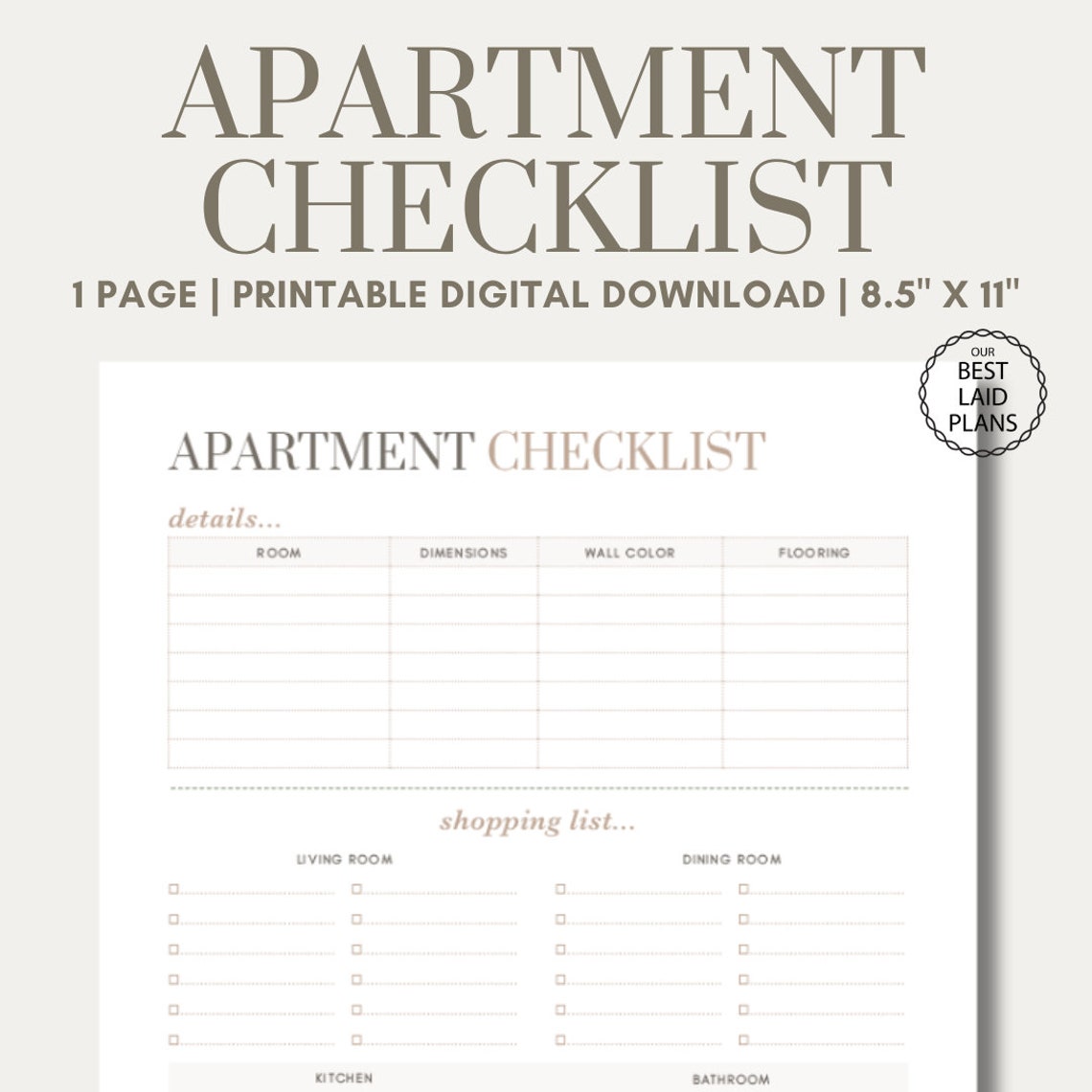 Apartment Checklist Printable PDF, Apartment Planner, Apartment to Do