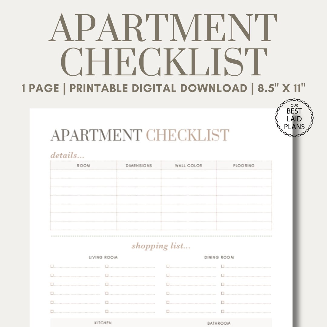 Apartment Checklist Printable PDF, Apartment Planner, Apartment to Do