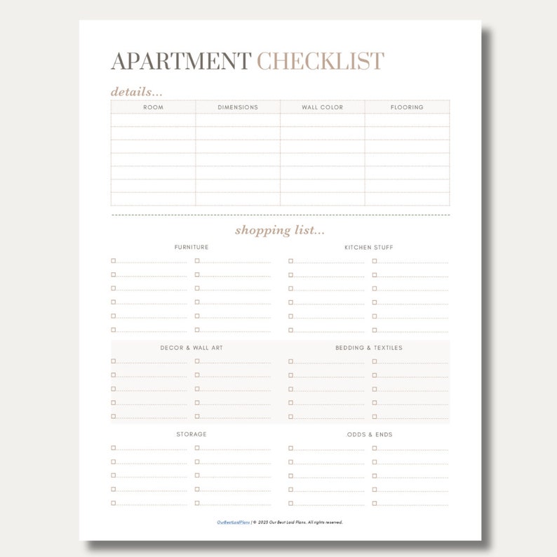 Apartment Checklist Printable PDF, Apartment Planner, Apartment to Do ...
