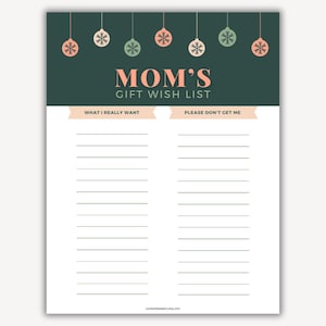 Mamas Geschenke Wunschliste Druckbare Mamas Weihnachten Wunschliste Vorlage Weihnachtswunschliste Druckbare Digitaler Download Geschenke für Mama Weihnachten 2025