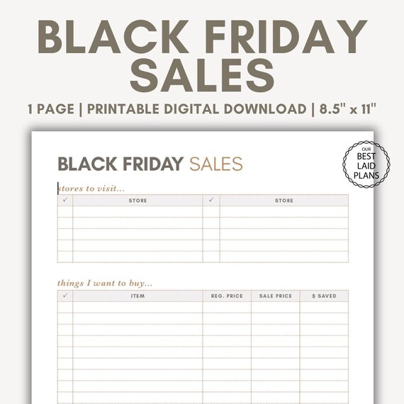 Black Friday Sales Tracker Black Friday Sales Planner Black Friday Shopping Planner Printable PDF Digital Download Shopping Printables Etsy