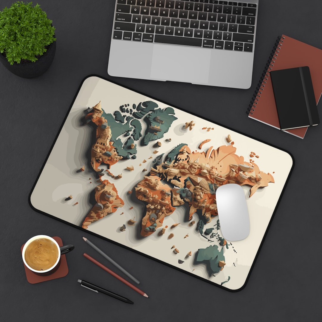 World Map Desk Mat World Map Desk Pad World Map Mouse Pad - Etsy