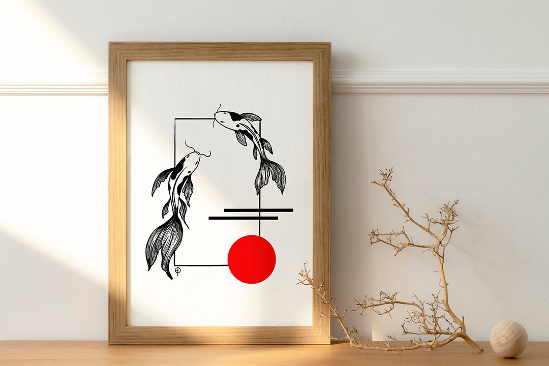 Minimalist Koi Fish Art Print | Pen and Ink Illustration (digital ...