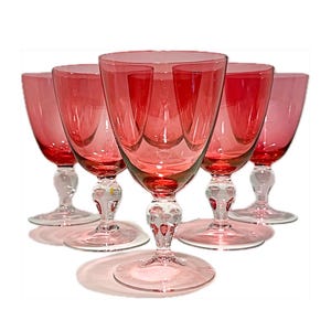 Vintage Cranberry Wine Glass Set of 6 | Ruby Red Crystal Goblets | Romantic Victorian-Inspired Stemware | Elegant Vintage Barware Collection