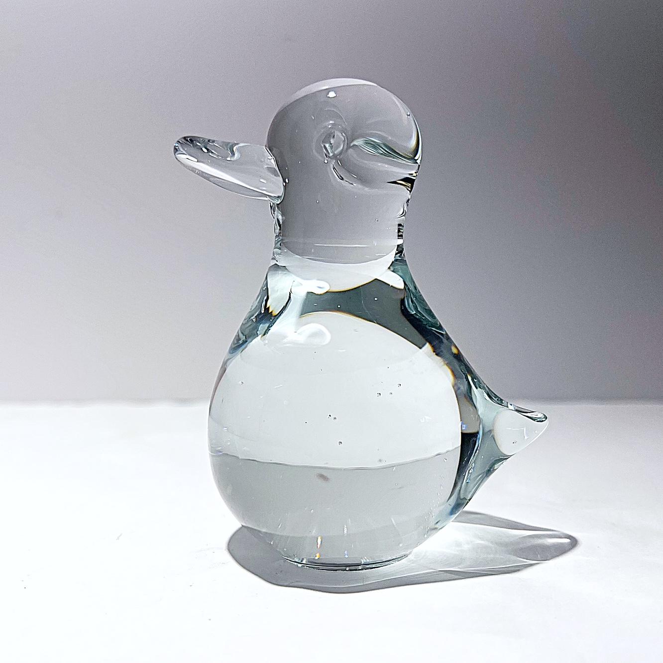 ガラス製アヒルの置物 2点セット ヴィンテージの透明吹きガラス製アヒルの