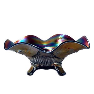 Vintage Northwood Fine Cut Rose Carnival Glass Amethyst Footed Bowl – 7&quot;