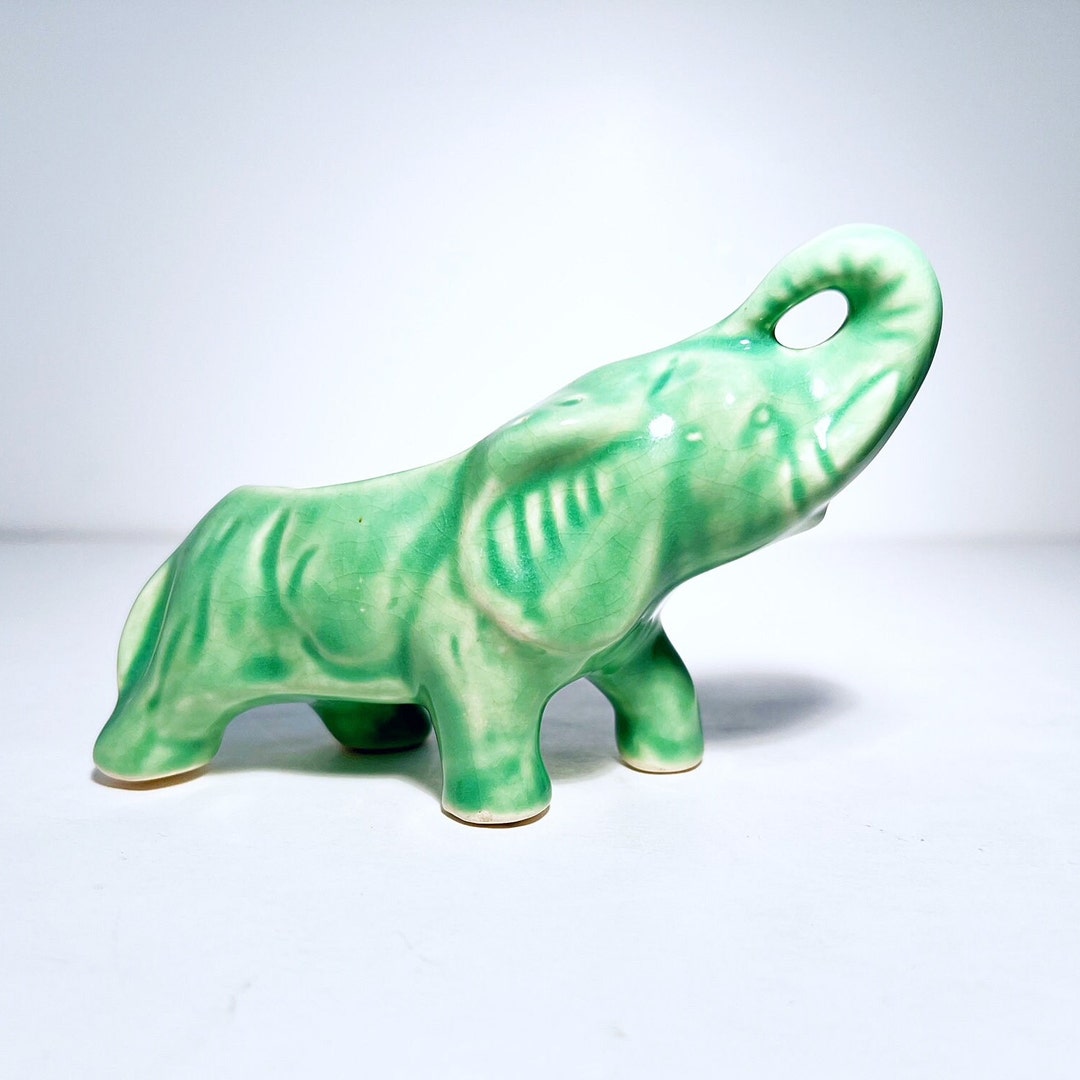 Vintage Ceramic Elephant Planter in Celadon Green Etsy