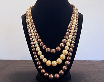 Vintage 3 Strand Pearlescent Necklace