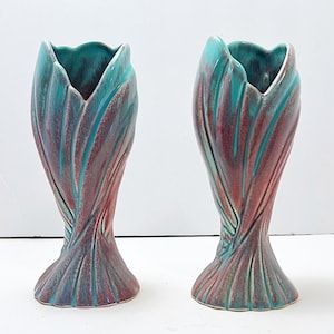 Pair of Draped Vases in Mauve & Turquoise Circa 1940&#39;s