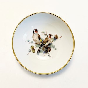 Vintage Kaiser West Germany Porcelain Small Bowl, birds perched on a branch. Signed on base.