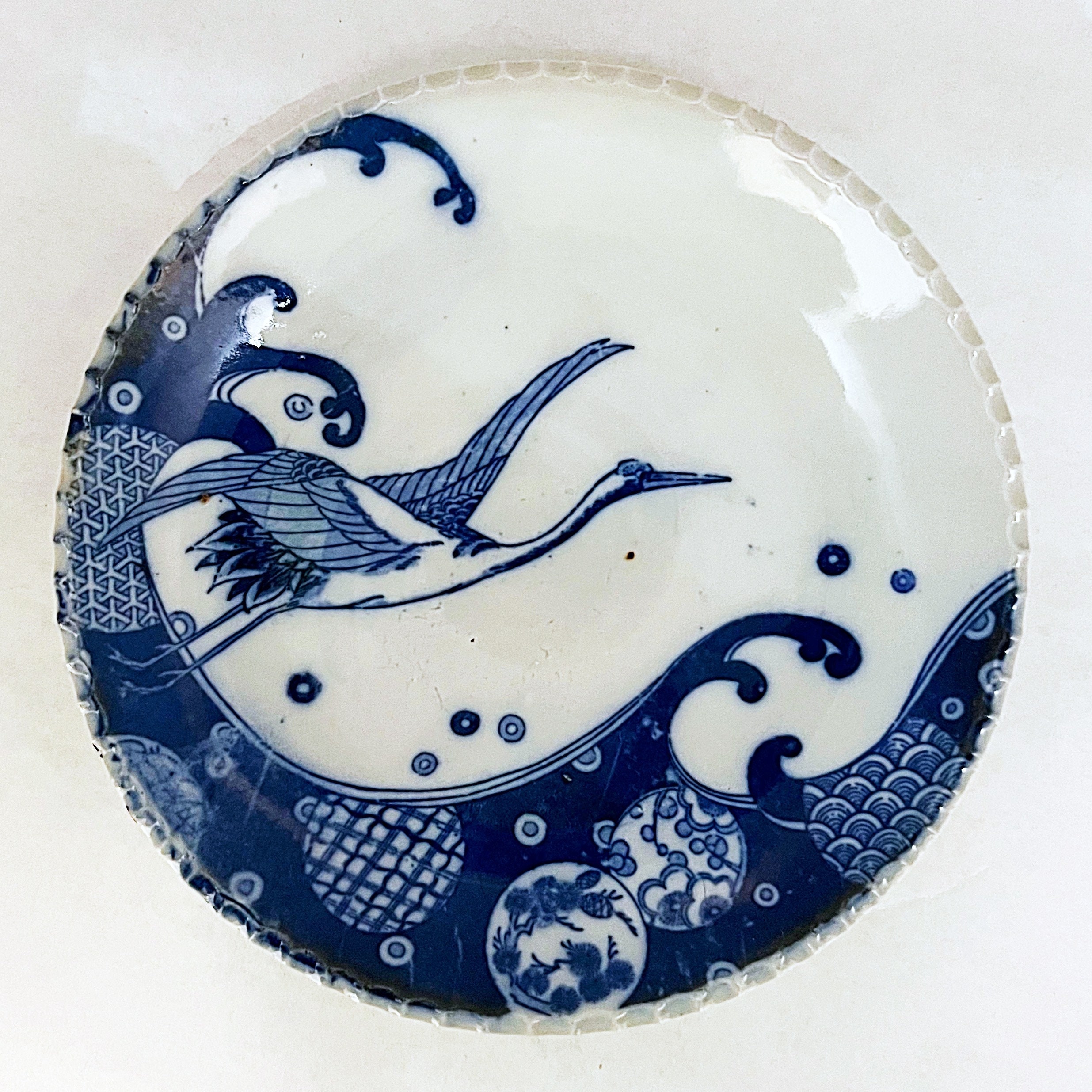 スペシャルオファ Japanese Blue Japanese Vintage Plate Crane Porcelain White & 食器