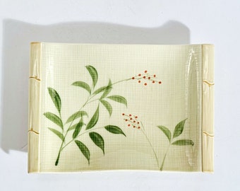 Vintage Asian Bamboo Style Ceramic Serving Tray.