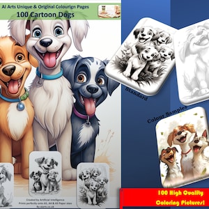 Cartoon Dogs, 100 stron do kolorowania plus 40 próbek kolorów Wydrukuj i pokoloruj, kolorowanka eBook