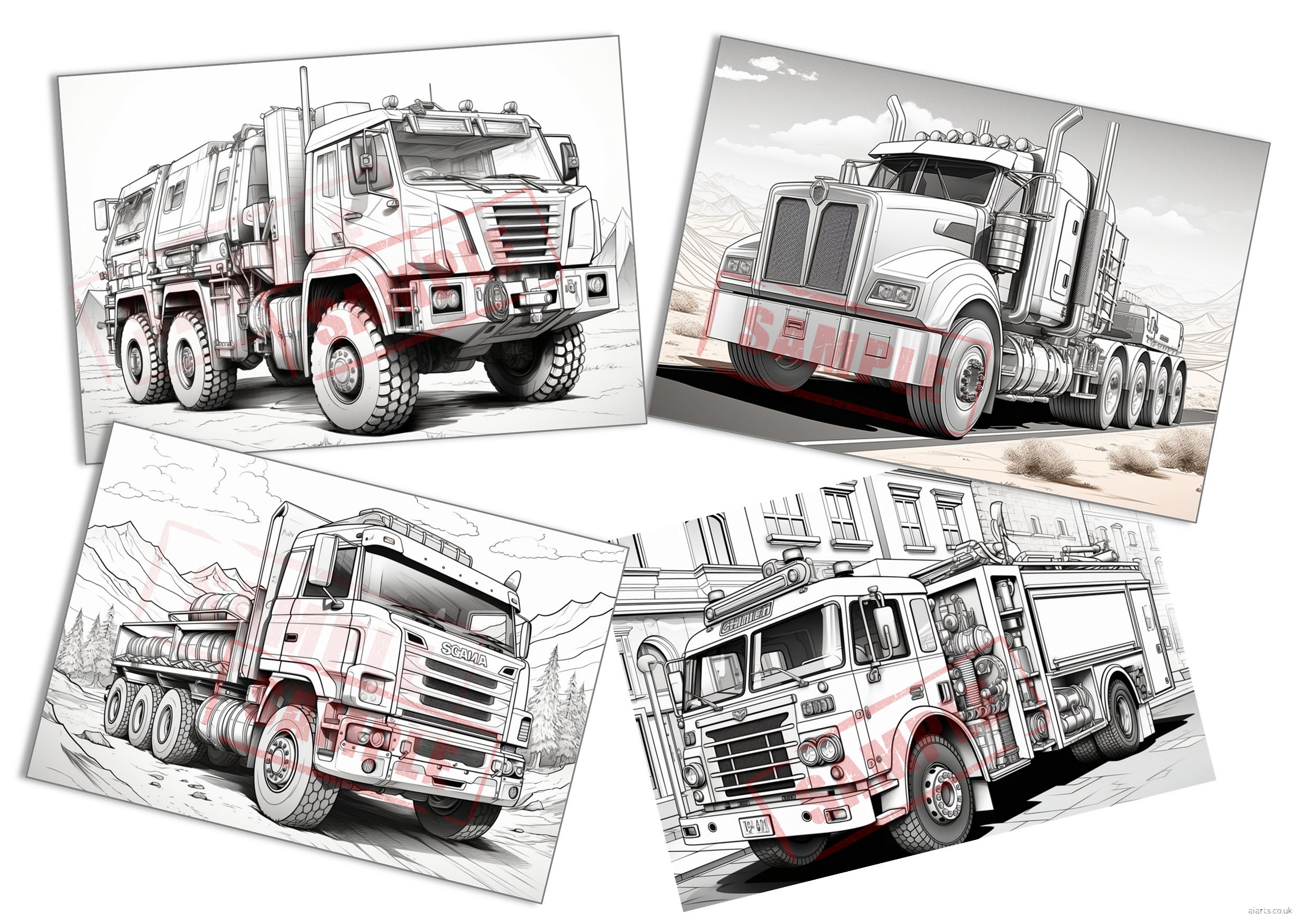 70 Pages of Awesome Trucks to Print & Colour, Coloring Page Ebook - Etsy
