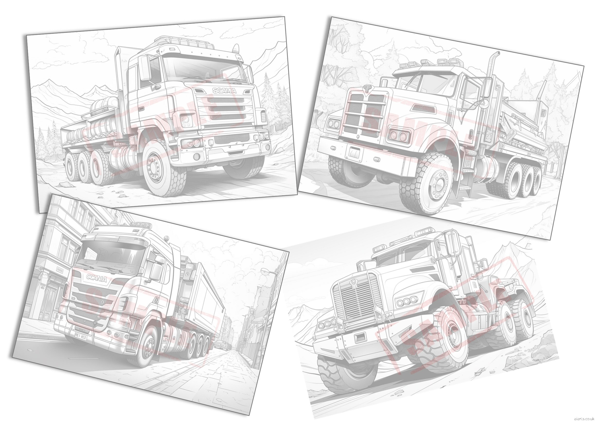 70 Pages of Awesome Trucks to Print &amp; Colour, Coloring Page Ebook - Etsy
