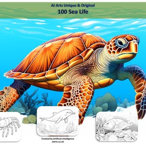 100 Pages of wonderful Sea Life Colouring Pages + full vivid colour sample pages
