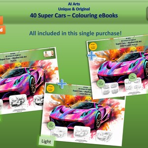 40 Super Cars - Alcohol Ink Art część 1, Wydrukuj i Kolorowanka eBook