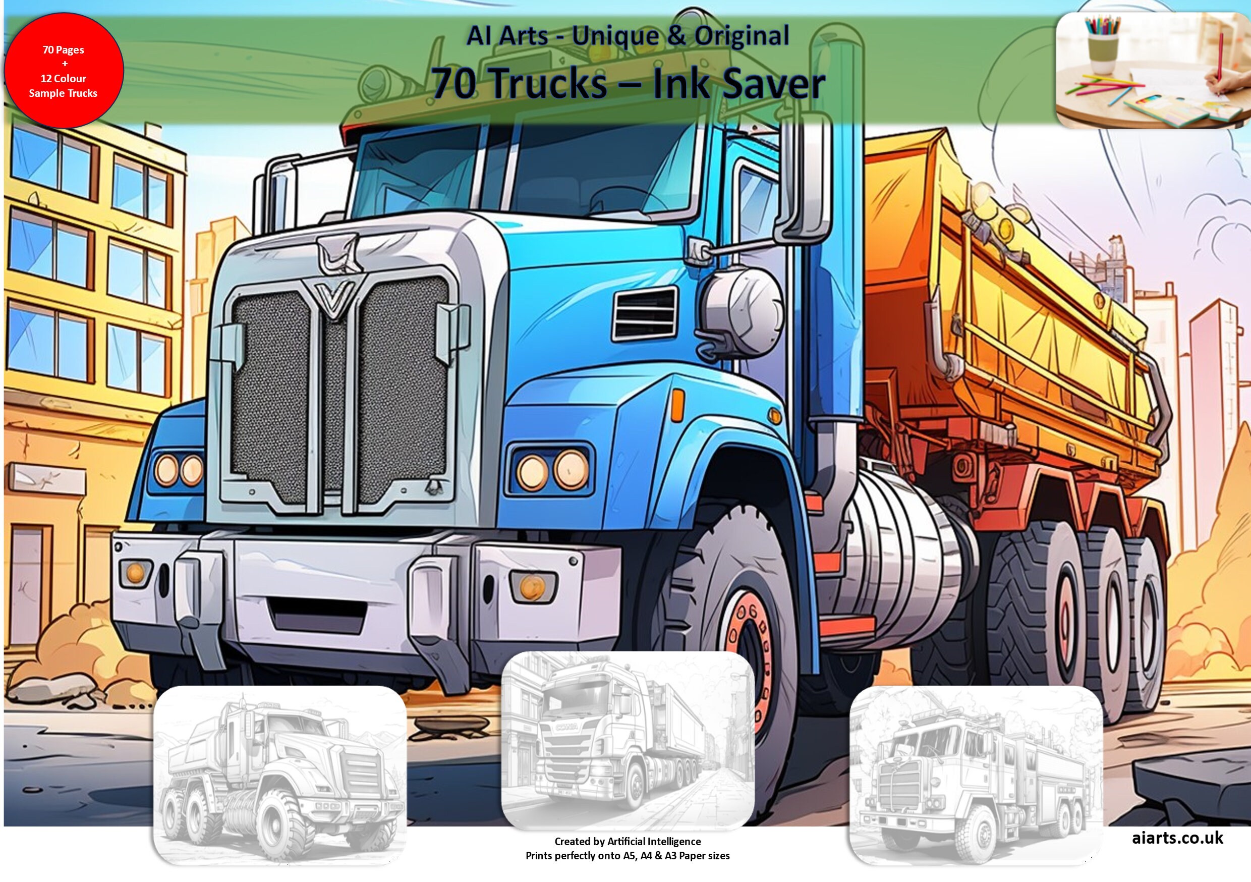 70 Pages of Awesome Trucks to Print &amp; Colour Ebook - Etsy