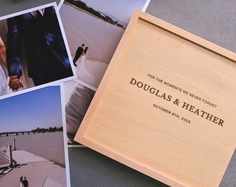 Modern Wedding Gift for Couple Anniversary Gift Keepsake Box for Newlyweds Minimalist Photo Album Box Custom Wooden Box with Engrave Name