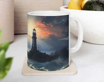 Lighthouse decor, Lighthouse Mug, Light House Mug, Lighthouse Charm, Coffee Mug Nautical Theme, Ocean Mug, Lighthouse coffee Cup, lighthouse