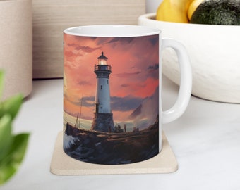 Lighthouse decor, Lighthouse Mug, Light House Mug, Lighthouse Charm, Coffee Mug Nautical Theme, Ocean Mug, Lighthouse coffee Cup, lighthouse