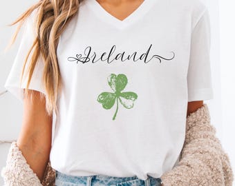 V-Neck Irish Clover T-shirt, Ireland V neck, Irish Heritage shirt, Irish gifts, Travel Ireland gift, Celtic shirt, Ireland and Celtic Shirts