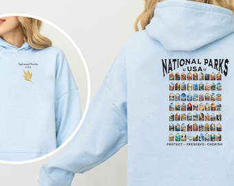 National Parks Hoodie, Front and Back Design US National Park, Gifts National Parks, Camping, Nature Lover, Mountain Hiking Shirt, Outdoors