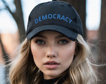 EMBROIDERED Democracy Hat, Political Headwear, Political Hat, Democratic Hat