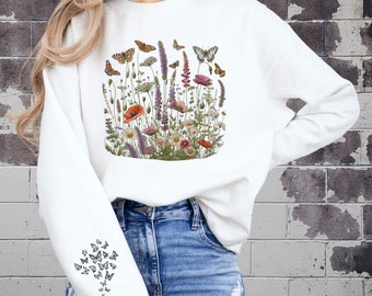 Vintage Butterfly & Moth Sleeve design, Cottagecore Aesthetic, cottagecore shirt, fairycore, Botanical Sweatshirt, Butterflies Sweatshirt