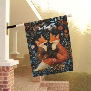 Personalized Garden Banner, Foxes, Foxcore, Cottagecore Spring Decoration  House Flag, Yard Sign, Outdoor Wall Hanging, Garden Party Decor