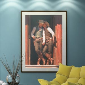 Queer Art Retro Vibe, Gay Art Vintage Style, Western Cowboys Print, Canvas Wraps, Elegant Canvas Art LGBTQ Gifts, Wall Art Queer, LGBTQ Art